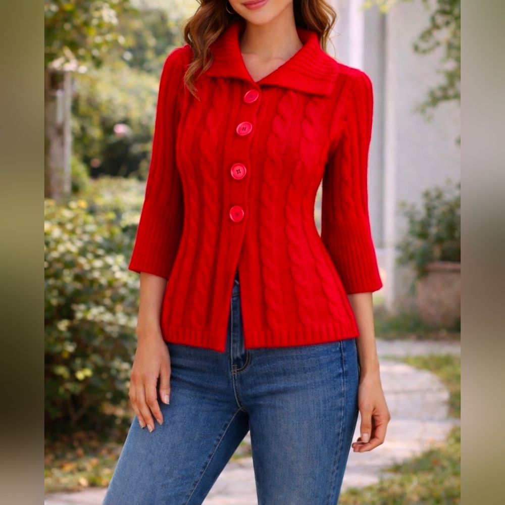 Carol Rose Red Cable Knit Sweater
